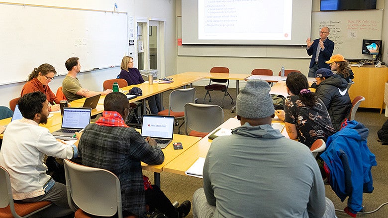 image of students in EPoL classroom with professor teaching