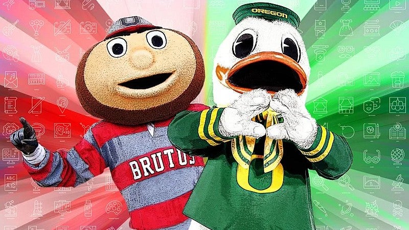 Ohio University and UO mascot posing for a photo