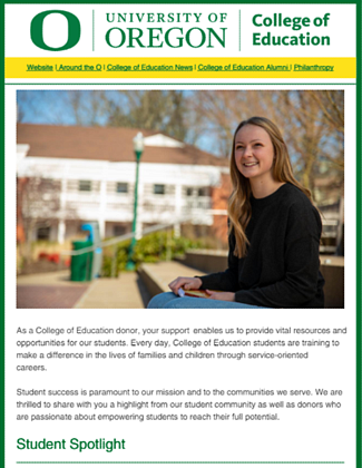 COE Impact Email Spring 2024 cover showing a smiling person