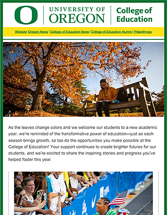 COE Impact Newsletter Fall 2024 cover showing a person sitting on a bench with fall leaf colors behind themson