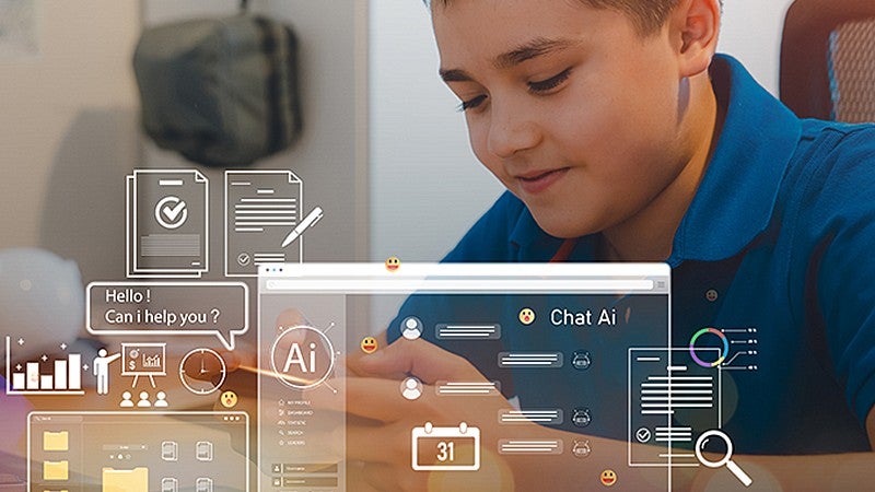 a young individual looking down with an AI graphics overlay