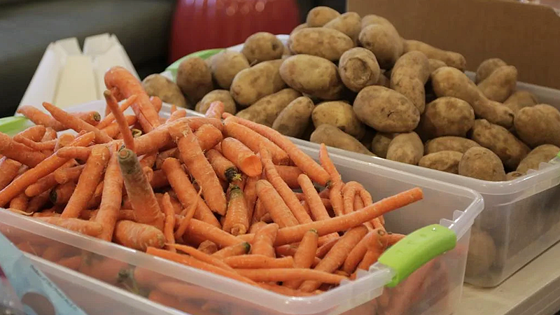 carrots and potatoes in bins