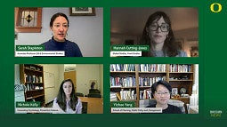 panel of four women from the UO discussion the new food pyramid