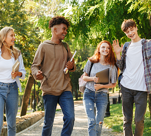 Students laughing on campus
