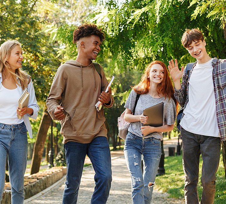 Students laughing on campus