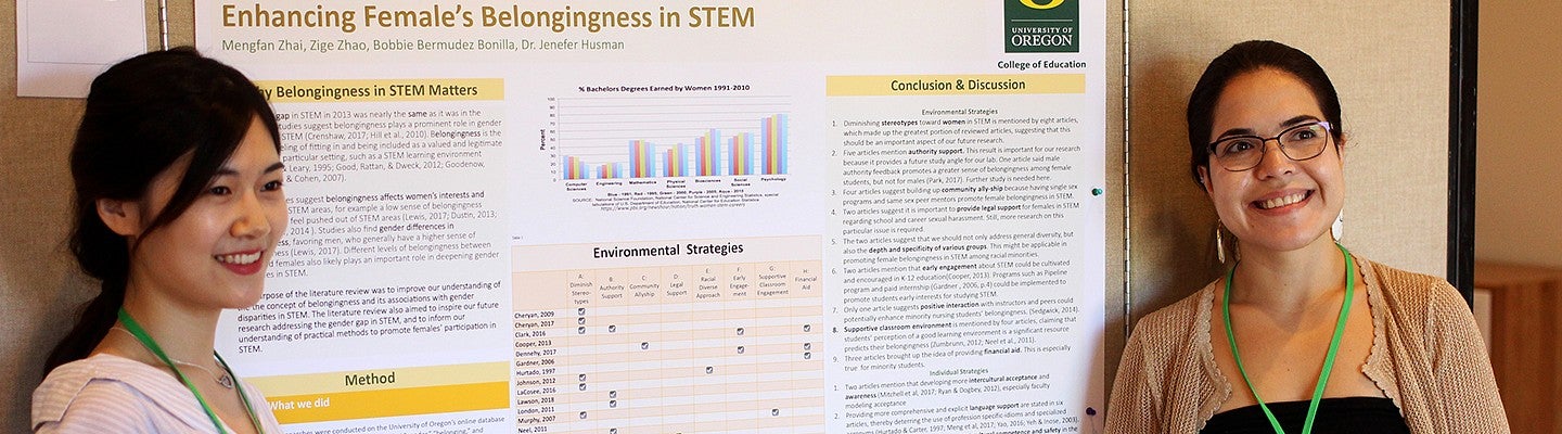 University of Oregon College of Education research students presenting STEM poster