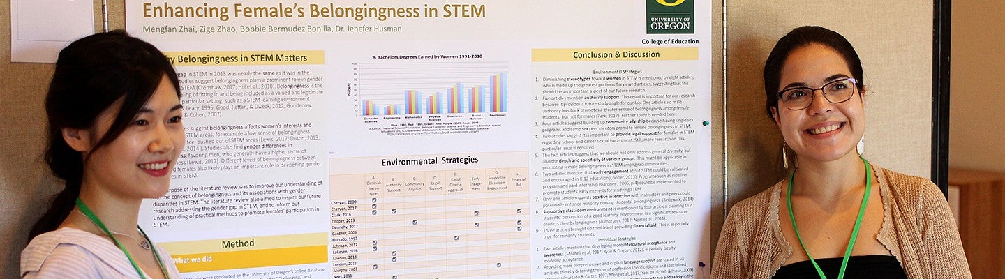 University of Oregon College of Education research students presenting STEM poster University of Oregon College of Education research students presenting STEM poster