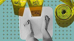 graphic of two feet shown stepping on a weight scale